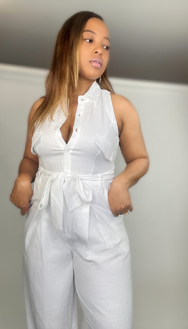 Sleeveless Tie Waist Wide Leg Jumpsuit