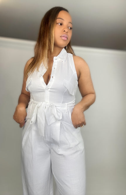 Sleeveless Tie Waist Wide Leg Jumpsuit