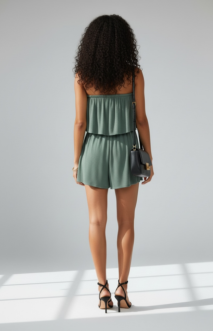 Sun-Kissed Woven Crinkle Strapless Romper - Jade