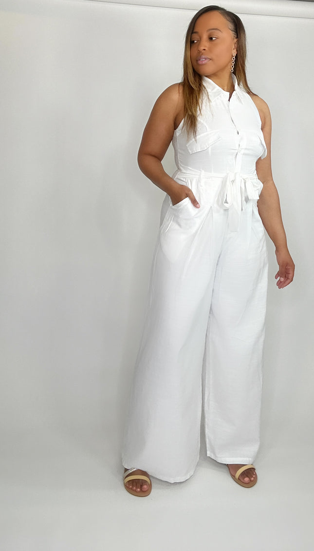 Sleeveless Tie Waist Wide Leg Jumpsuit