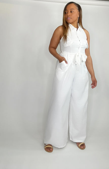 Sleeveless Tie Waist Wide Leg Jumpsuit