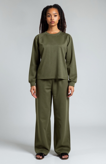 Crewneck Sweatshirt and Pants Set - Dark Olive