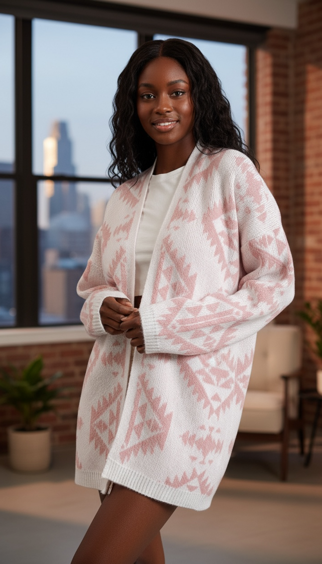 Aztec Pattern Open Front Cardigan