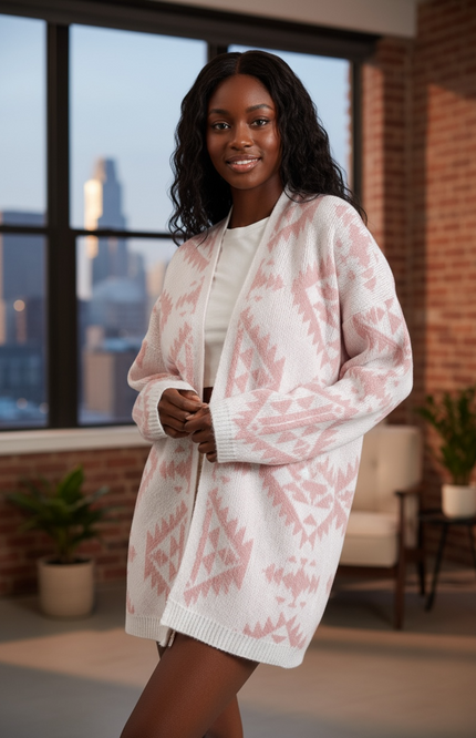 Aztec Pattern Open Front Cardigan