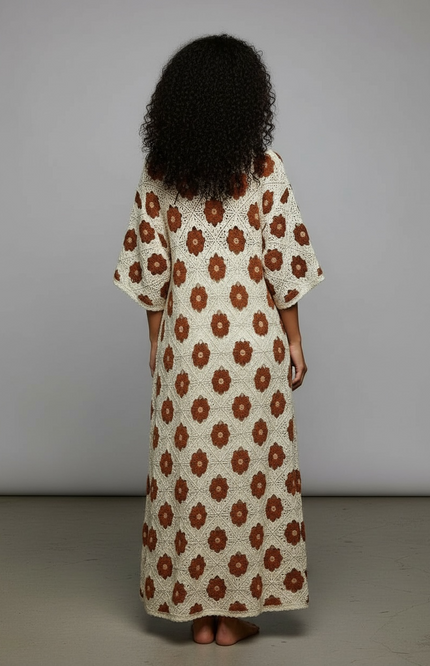 Bohemian Bloom Crochet Cardigan (Natural/Chocolate)