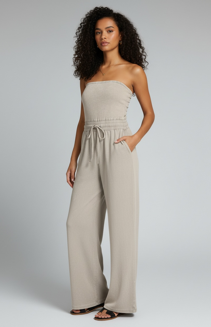 Unmatched Acid Wash Strapless Tube Jumpsuit - Sleet