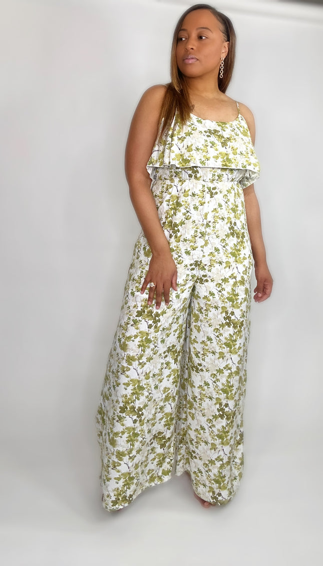 Floral Print Spaghetti Strap Wide Leg Jumpsuit