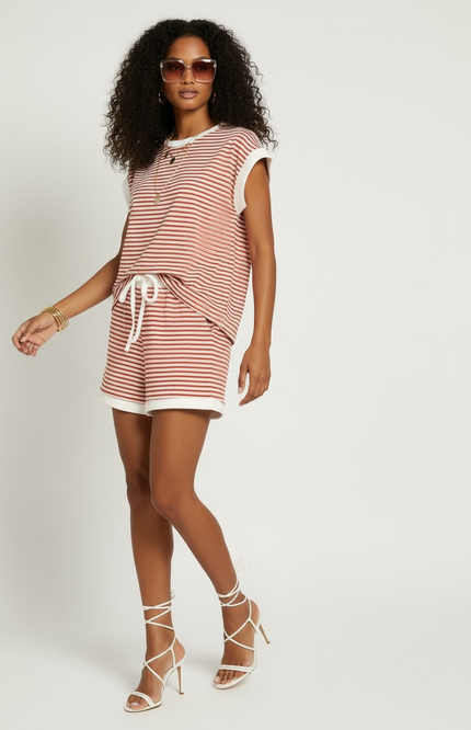 Sweet Stripes Lounge Set - Ruby
