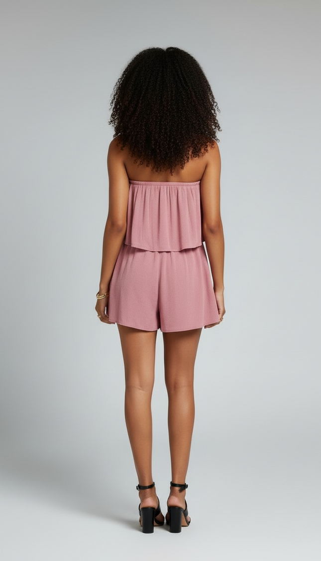 Sun-Kissed Woven Crinkle Strapless Romper - Rose