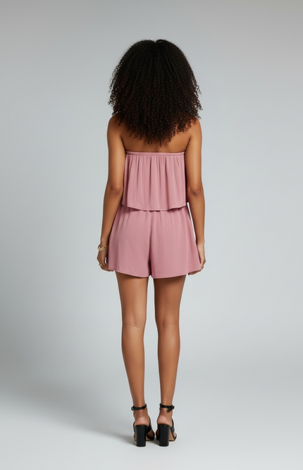 Sun-Kissed Woven Crinkle Strapless Romper - Rose