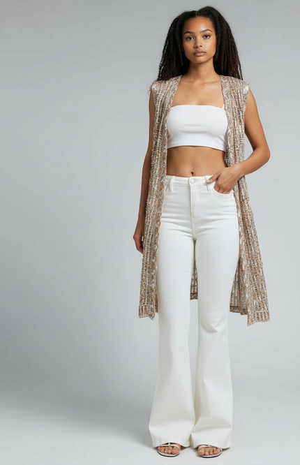 Elegant V-Neck Crochet Long Cardigan