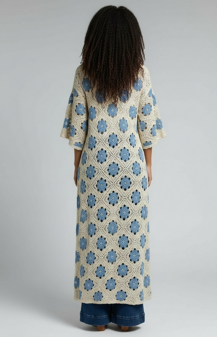 Bohemian Bloom Crochet Cardigan (Natural/Sky)