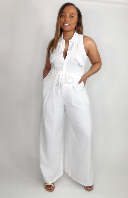 Sleeveless Tie Waist Wide Leg Jumpsuit