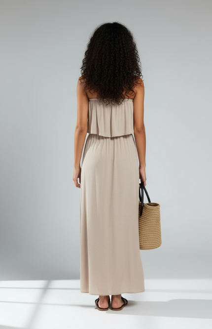 Breezy Elegance Strapless Maxi Dress - Ash Mocha