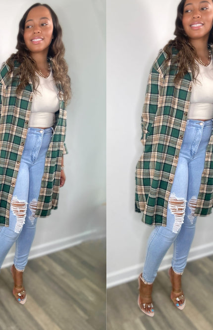 Unmatched Plaid Collared Neck Long Sleeve Shirt