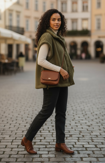 Relaxed Soft Sherpa Sleeveless Jacket - Olive