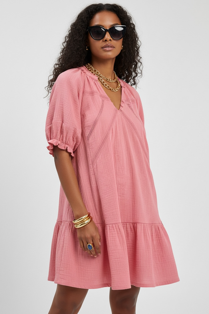 Cotton Gauze Puff Sleeve Mini Dress
 - Blush