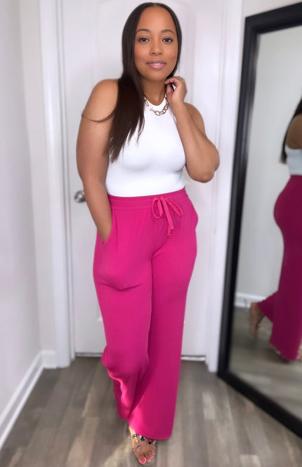 Everyday Wide Leg Pants - Fuchsia