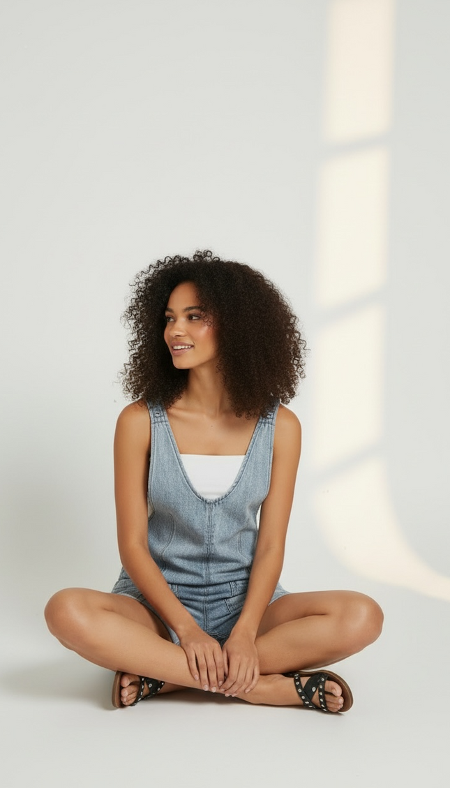 Chic Denim Short Overalls with Pockets