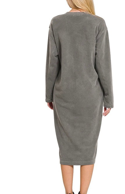 Chic Soft Fleece Pigment Dye Sweatshirts Dress - Ash Black