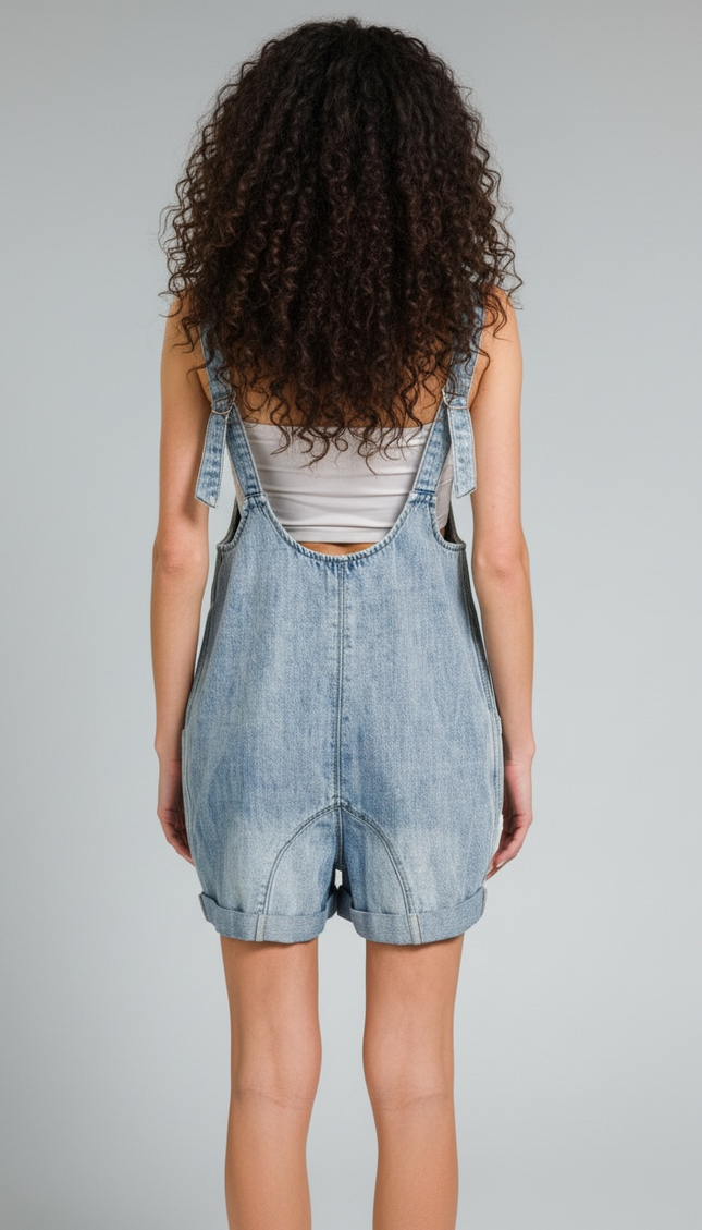 Chic Denim Short Overalls with Pockets