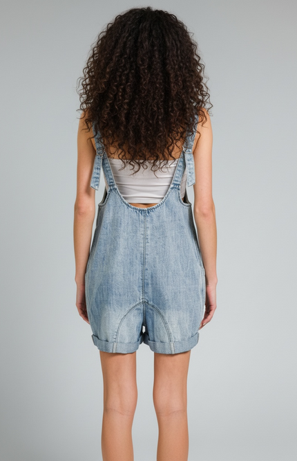 Chic Denim Short Overalls with Pockets