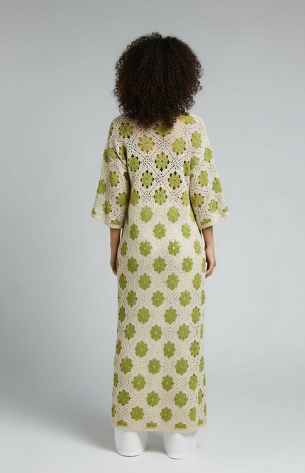 Bohemian Bloom Crochet Cardigan (Natural/Olive)