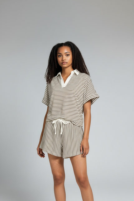 Chic Stripes Matching Set - Brown