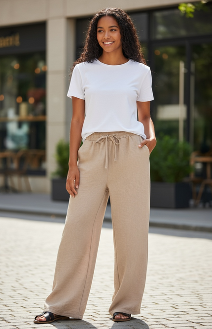 Woven Crepe Elastic Band Pants