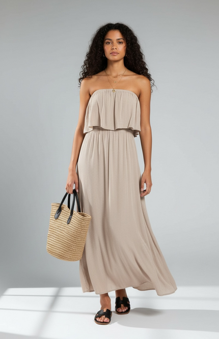 Breezy Elegance Strapless Maxi Dress - Ash Mocha
