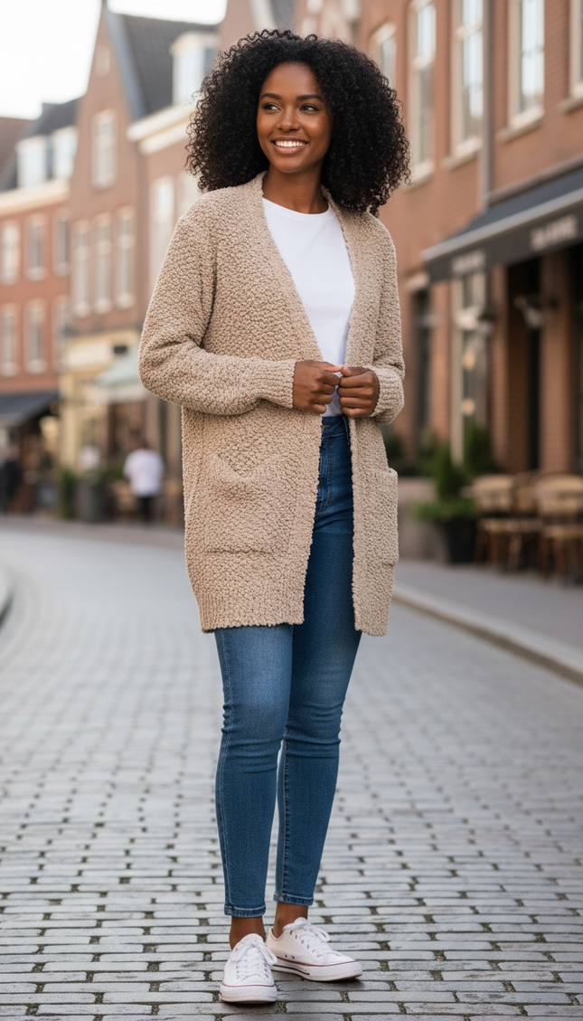 Cozy Long Sleeve Sweater Cardigan with Pockets (Ash Mocha)