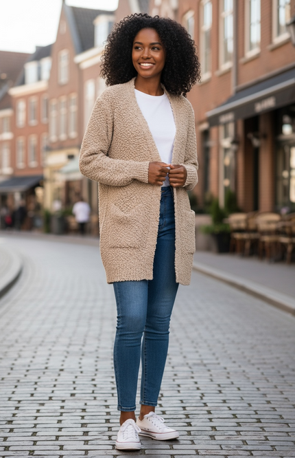 Cozy Long Sleeve Sweater Cardigan with Pockets (Ash Mocha)