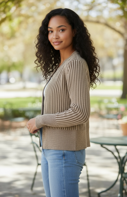Ribbed Sweater Cardigan - Brown