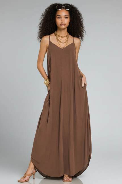 Woven Crinkle Cami Maxi Dress
 - Mocha Brown