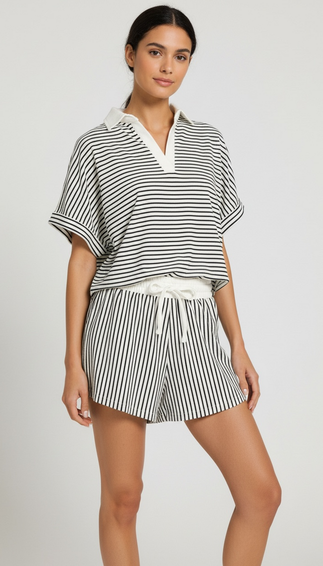 Chic Stripes Matching Set - Black