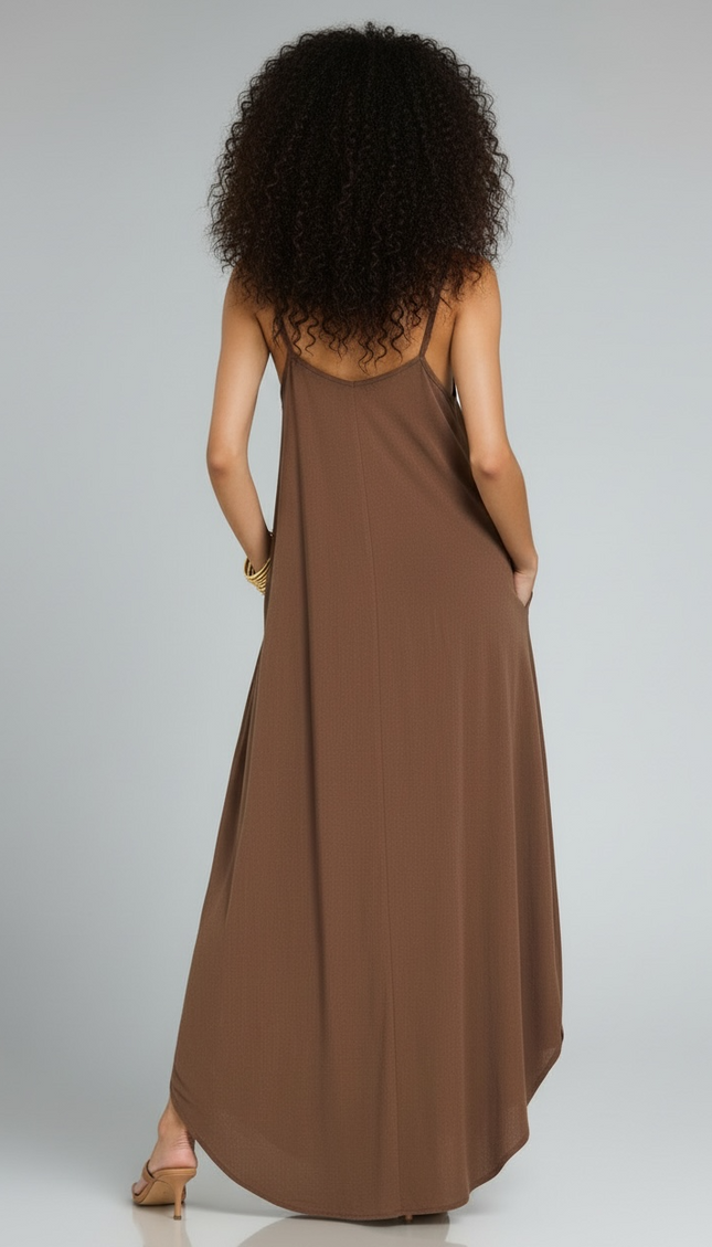 Woven Crinkle Cami Maxi Dress
 - Mocha Brown
