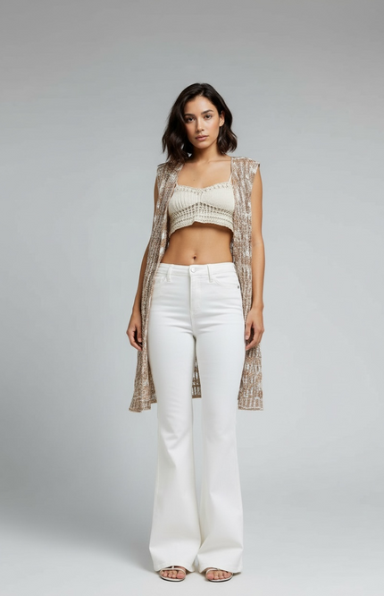 Elegant V-Neck Crochet Long Cardigan