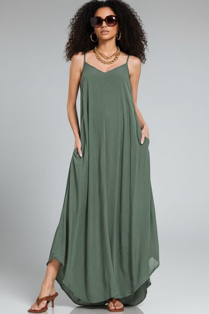 Woven Crinkle Cami Maxi Dress - Ash Jade