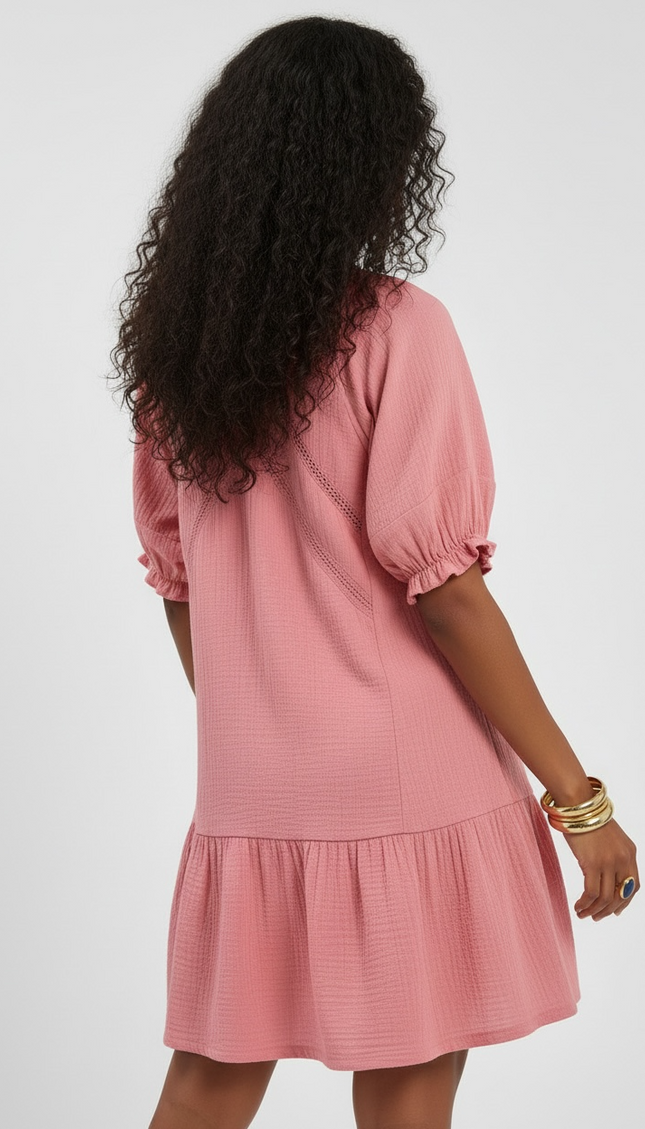 Cotton Gauze Puff Sleeve Mini Dress
 - Blush