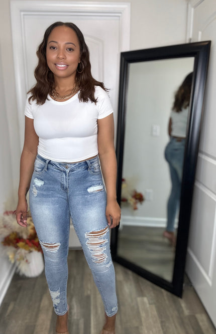 Distressed Light Wash Skinny Denim