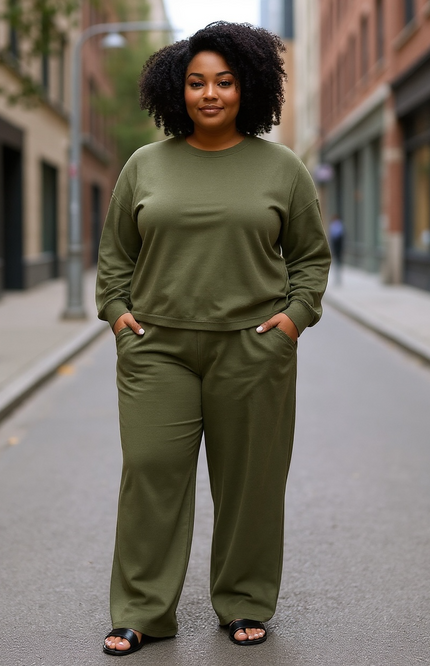 Crewneck Sweatshirt and Pants Set - Dark Olive