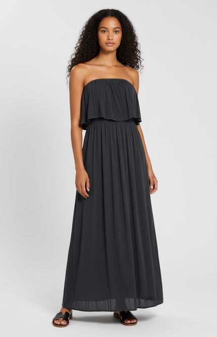 Breezy Elegance Strapless Maxi Dress - Black