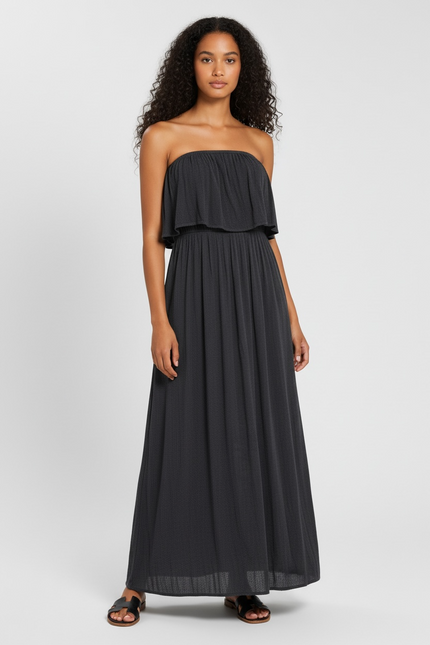 Breezy Elegance Strapless Maxi Dress - Black