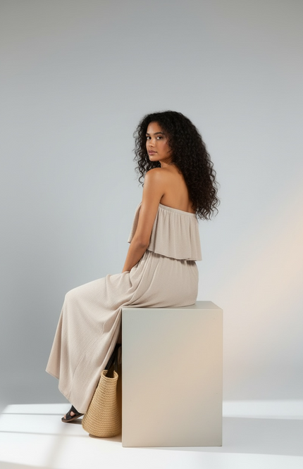 Breezy Elegance Strapless Maxi Dress - Ash Mocha