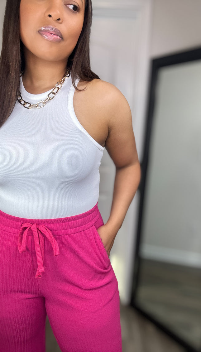 Essential High Neck Tank Top - White