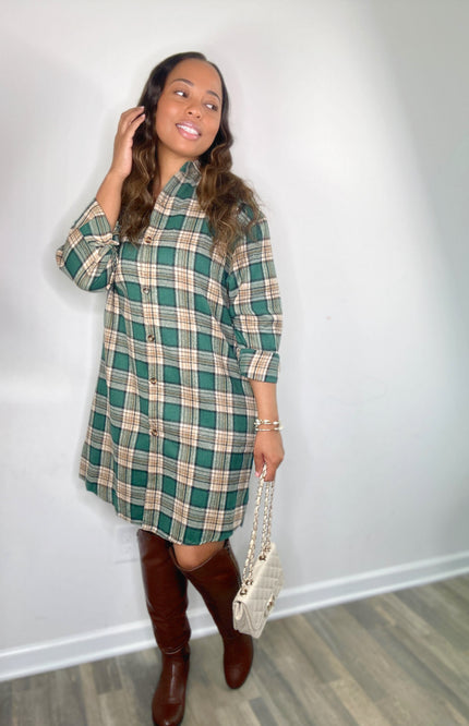 Unmatched Plaid Collared Neck Long Sleeve Shirt