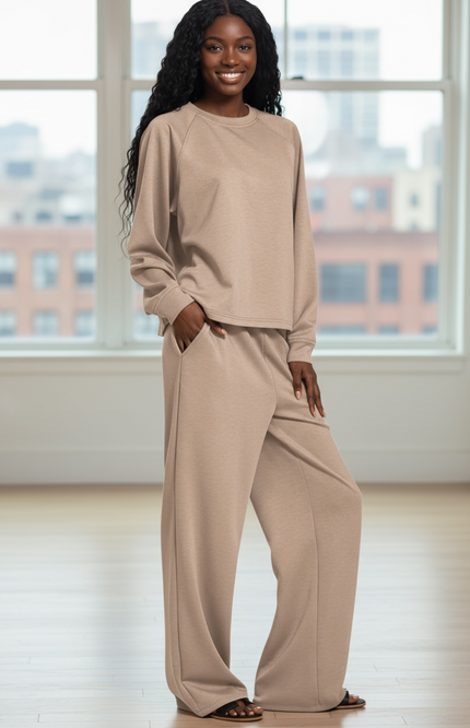 Crewneck Sweatshirt and Pants Set - Cocoa