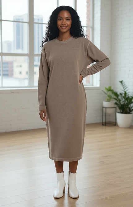 Chic Soft Fleece Pigment Dye Sweatshirts Dress - Mocha