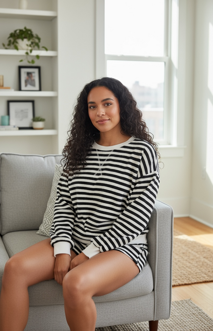 Relaxed Striped Set - Black & White