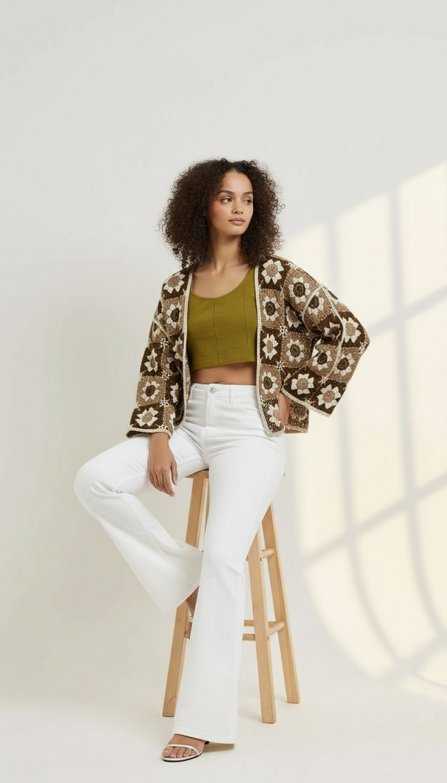 Patterned Elegance Cardigan Top